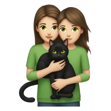 Brown hair and brown eyes girl cuddling green eyes black cat sticker