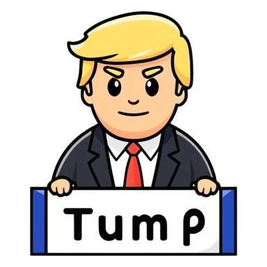 Sign that says hi with a picture of a guys head that looks like trump sticker