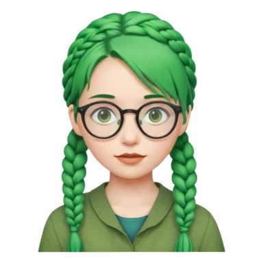 girl with green hairs, braids and spectacle, big visible braids  sticker