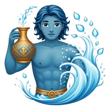 The zodiac symbol Aquarius. A mystical and beautiful water bearer, holding and pouring water into the sea from a large, intricate, and arcane vase sticker
