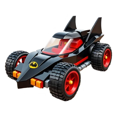 futuristic Lego Batmobile loosely based on 1956 freightliner school bus (flat long straight organically-shaped mechanical roomy interior seating inside the body) stealthy town hot rod desert dirt racing rwd buggy  sticker