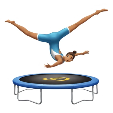 An athletic person soaring high above a trampoline, executing an acrobatic flip with perfect form. The scene captures motion and energy, with a dynamic pose, stretched limbs, and a focused expression. The background suggests a professional trampoline arena with safety padding. sticker