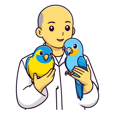 Armando with blue parakeet at the Vet sticker