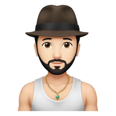 AJ McLean brown eyes, black hair, white tank top and fedora hat with necklace sticker