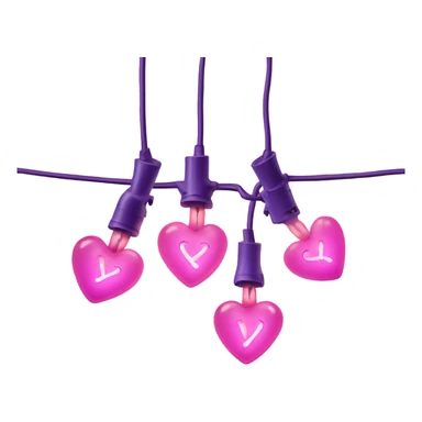 Realistic string lights with pink and purple bulbs in the shape of a heart and a power plug in on the end of the lights. sticker