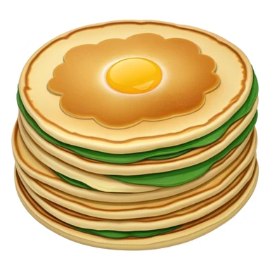 Shanghai Cong You Bing scallion pancake with visible layers, simplified emoji style with bold outlines and bright colors, cartoon style fried breakfast snack sticker