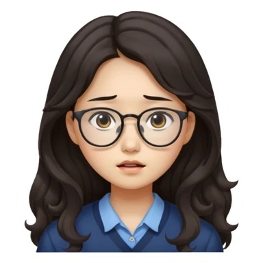  Korean female college student with a worried face , long wavy hair  sticker