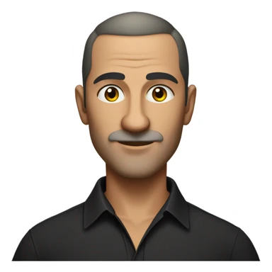 A middle-aged Italian man with olive-toned skin and a confident demeanor, sporting a buzz cut and no facial hair. He is wearing a sleek black smart shirt, casually unbuttoned at the top. sticker