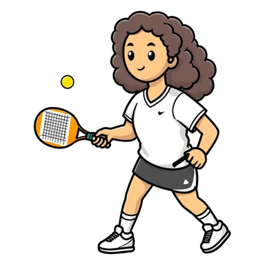 Pickleball female player with long dark curly hair sticker