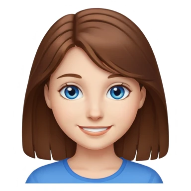 girl with brown hair and blue eyes, smiling sticker
