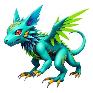 Tropical lush warm-colored modern colorful neon-colored cyber-Fakémon-Digimon-Trico-creature sticker