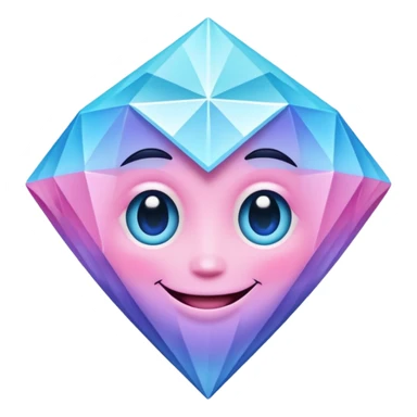 A cheerful diamond logo with a black outline and a smiling face, set against a pastel gradient of pink, blue, and lavender. Smaller diamonds surround it, forming a larger diamond pattern. Playful yet sleek, perfect for branding, digital media, or a fun, eye-catching emblem. sticker