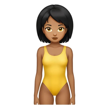 fille noir et cheveux noir avec un ensemble collant jaune sticker