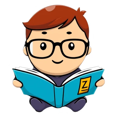 Cute cartoon character with glasses reading a book with mathematical formulas floating around sticker