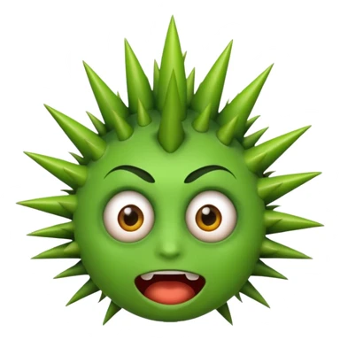 A green emojicon that has crazy eyes and green spikes at the top sticker