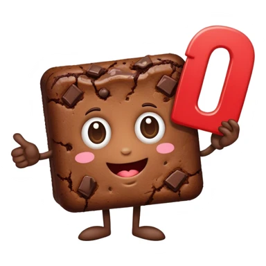 A food brownie holding a sign with the number 10 on it sticker