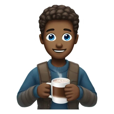 Blue eyed guy drinking hot chocolate by Christmas tree sticker