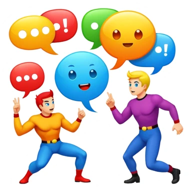 Comic drawing, bold lines, colorful speech bubbles, vibrant characters, dynamic action, bright colors, traditional comic book style, minimalistic design, on a white background. sticker