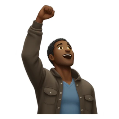 black man looking to the sky hands open sticker