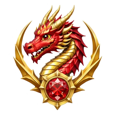 Golden dragon with wings crest / brosch in a circle with red gems and no background sticker