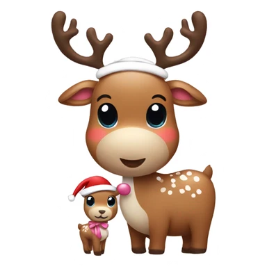 reindeer with santa hat and baby pink bows sticker