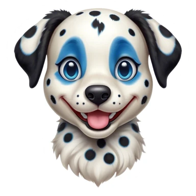 Cinematic Comical Harlequin Dalmatian Portrait Emoji, Head tilted dramatically with an exaggeratedly shocked or amused expression, featuring a striking Fur of predominantly white with vivid black patches, wide, expressive blue eyes filled with playful disbelief, Simplified yet hilariously expressive features, highly detailed, glowing with a slightly sassy glow, high shine, dramatic yet playful, stylized with an air of cheeky charm, bright and endearing, soft glowing outline, capturing the essence of a spirited and over-the-top guardian, so meme-worthy it feels like it could side-eye its way into internet fame instantly! sticker