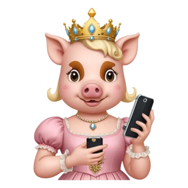 Pig princess in rococo finery holding a cell phone sticker