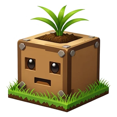 cube of dirt with grass on top, inspired by Minecraft, simple and iconic, emoji style sticker