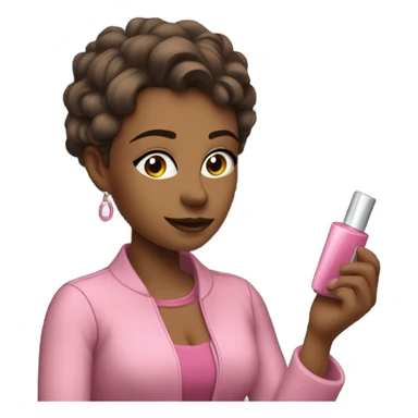 Glind wearing a pink dress and jacket and a car putting on makeup  sticker