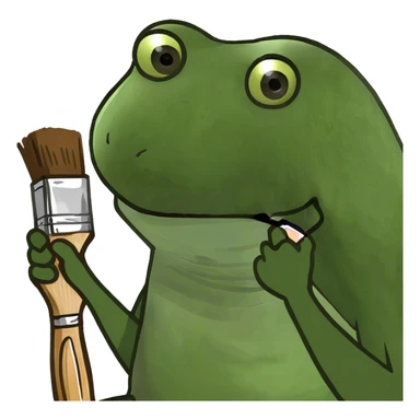 with brown afro, holding up a paint brush sticker