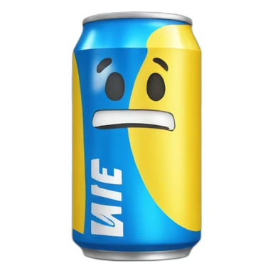 Yellow soda can with blue letter t sticker