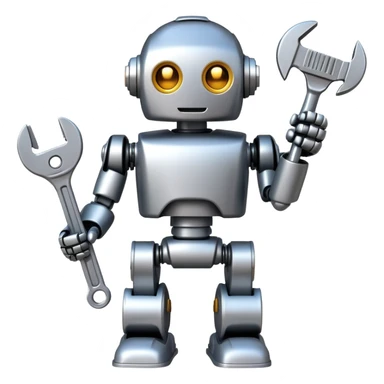 Toy robot holding a wrench sticker