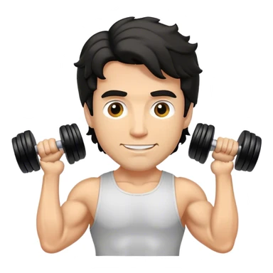 caucasian black haired wavy gym guy with dumbells sticker