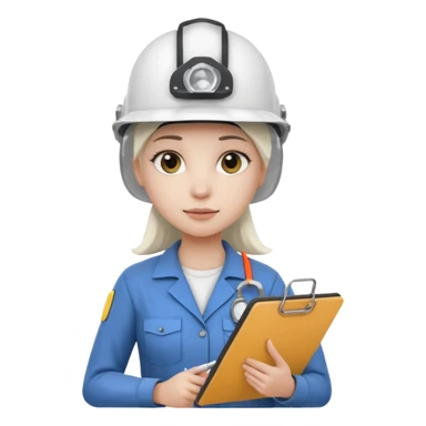 Female engineer with white helmet and clipboard sticker