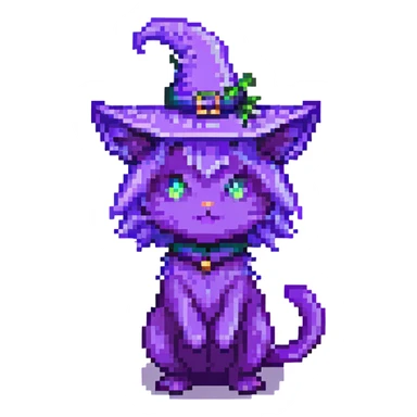 purple witch cat, pixel art style, full body, facing backward sticker