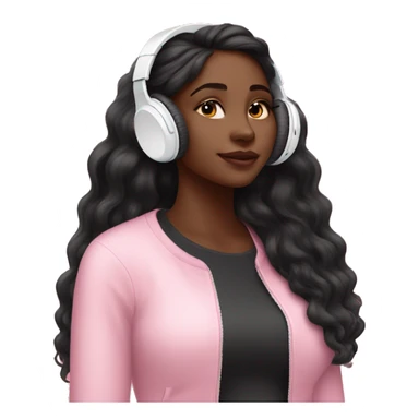 Pretty black woman long hair listening to AirPod pro earbuds pink  sticker