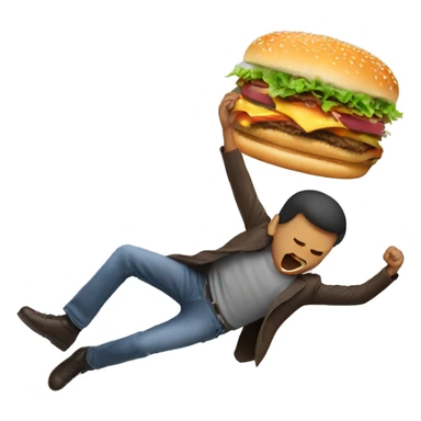 Person falling with burger emoji head sticker