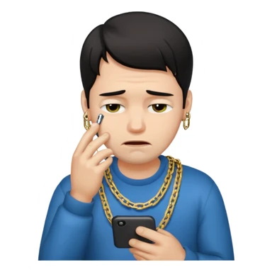Dark haired man wearing chain texting while crying  sticker