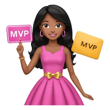 Black barbie, long black  hair, pink dress holding mvp sign  sticker