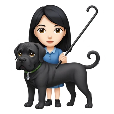 Woman with long black hair holding a black Cane Corso dog with cropped ears sticker