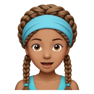 big lose braids starting from the top of the head woman face wiith big visible braids and mono color headband on head excited face sticker