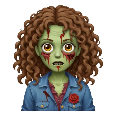 uma mulher zumbi estilo emoji de iphone com cabelos cacheados longos e marrons sticker