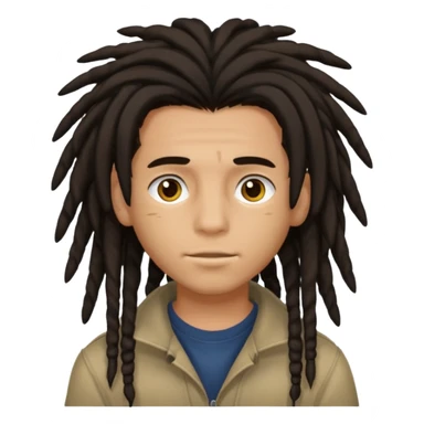 Dark-haired boy with medium-sized dreadlocks that cover part of his face sticker