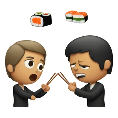 Two people arguing over sushi sticker