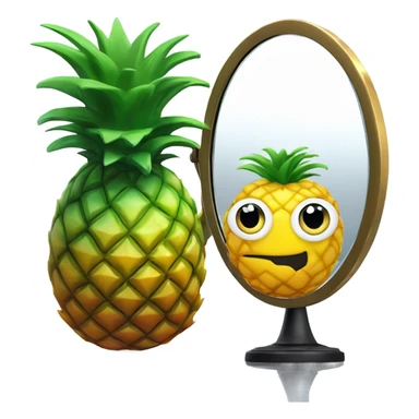 3D elegant pineapple🍍  with big shiny eyes 👀 pineapple holds mirror with its reflection 🪞🍍 sticker