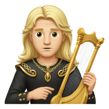 Man with long blonde hair looking arrogant holding a lyre sticker