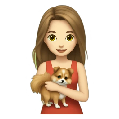 light-skinned-girl-with-brown-hair-and-green-eyes-petting-red-pomeranian sticker