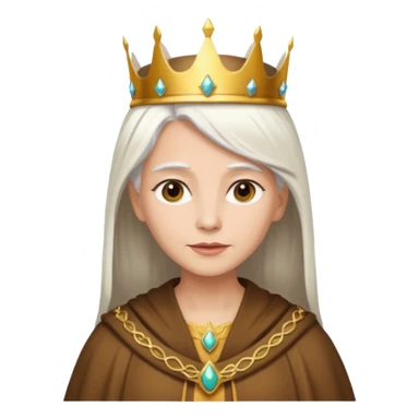 Queen with straight white hair – golden crown, brown robe sticker