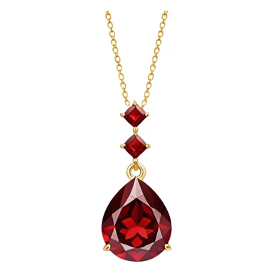 red garnet pendant like enchanted starlight, suspended from a gold chain, symbolizing passion and transformation sticker