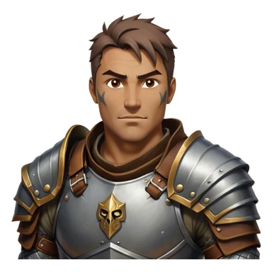 Cinematic Realistic WoW Human Warrior Portrait, head tilted dramatically with an exaggeratedly amused expression, blending rugged heroism with a hint of lighthearted charm. His chiseled face, framed by meticulously rendered steel armor and leather accents in consistent greys and bronzes, is brought to life with dynamic lighting and high shine, dramatic yet whimsical, capturing the essence of a warrior whose epic might is coupled with an approachable, playful demeanor. sticker